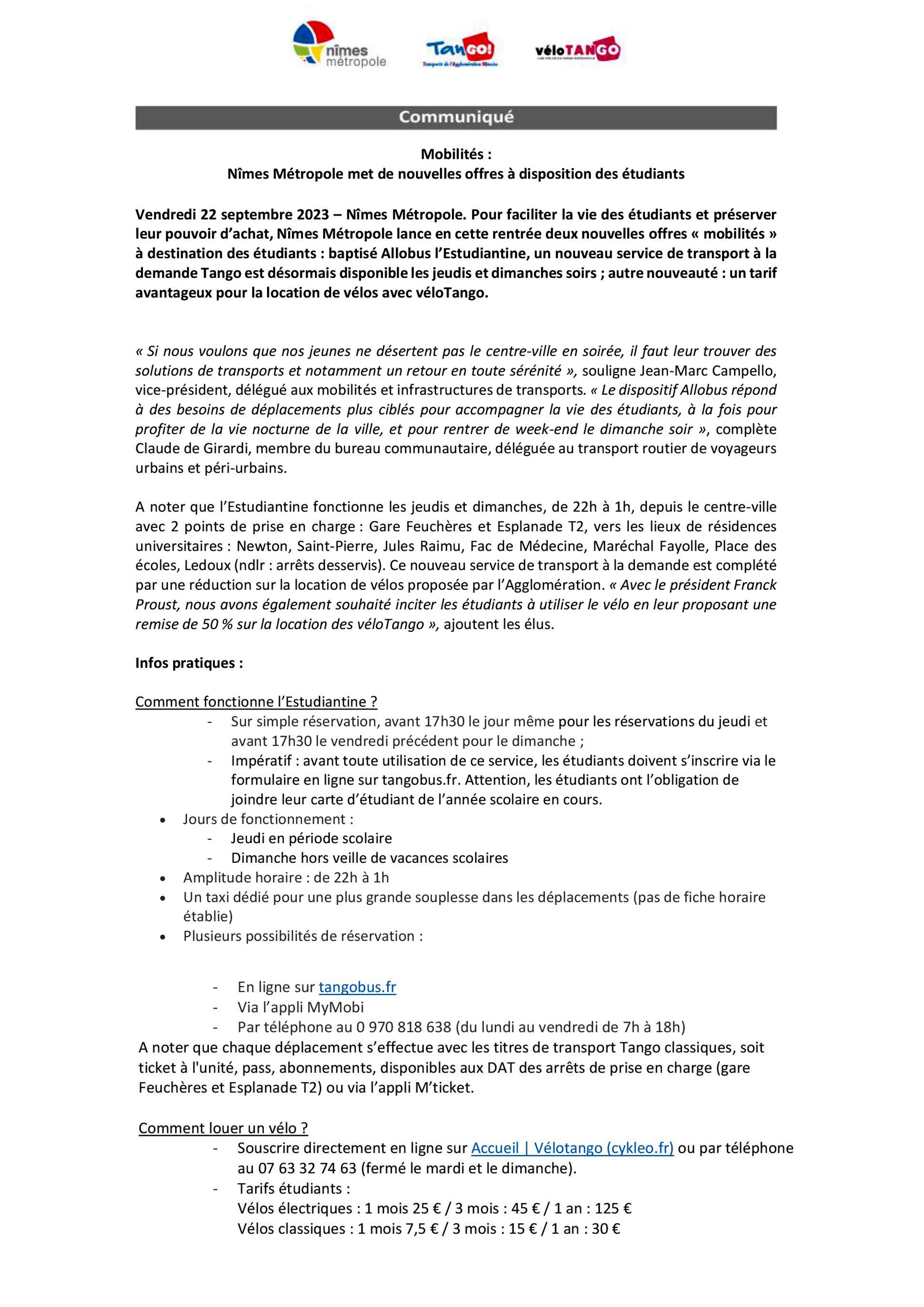 MOBILITES NOUVELLES OFFRES ETUDIANTS