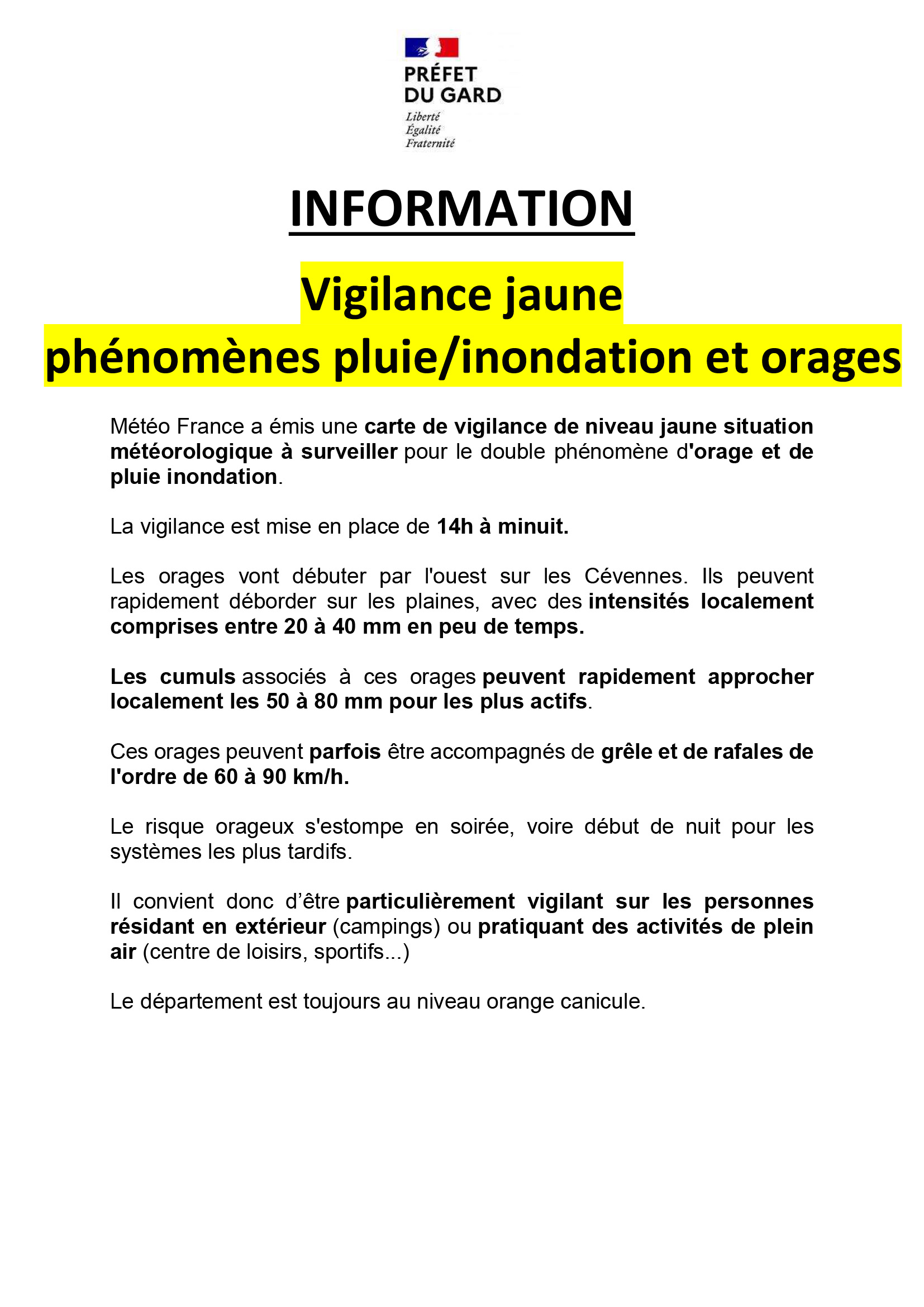 INFO VIGILANCE JAUNE 02 07 2025