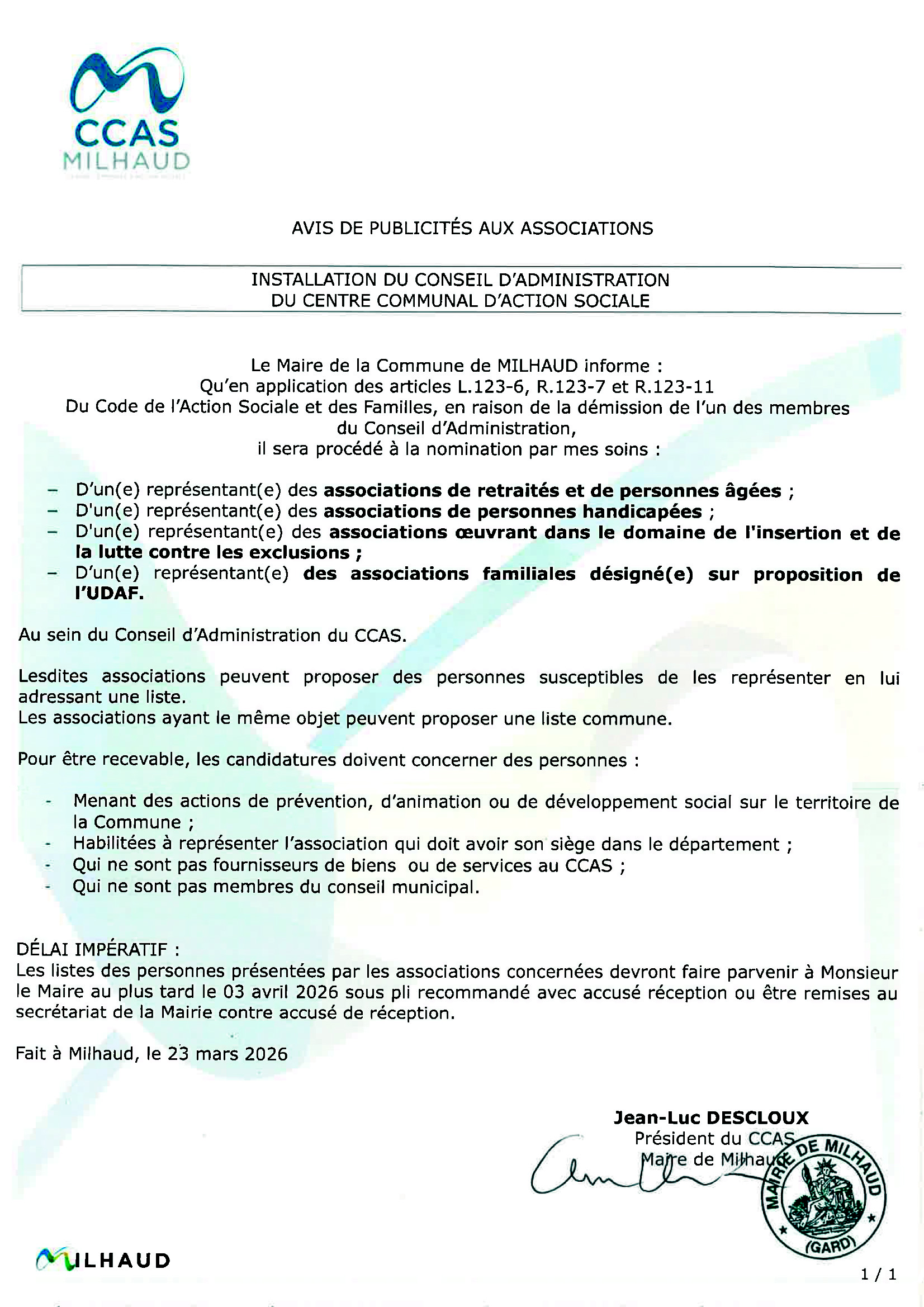 AFF AVIS DE PUBLICATION CA CCAS 23 03 2026 2