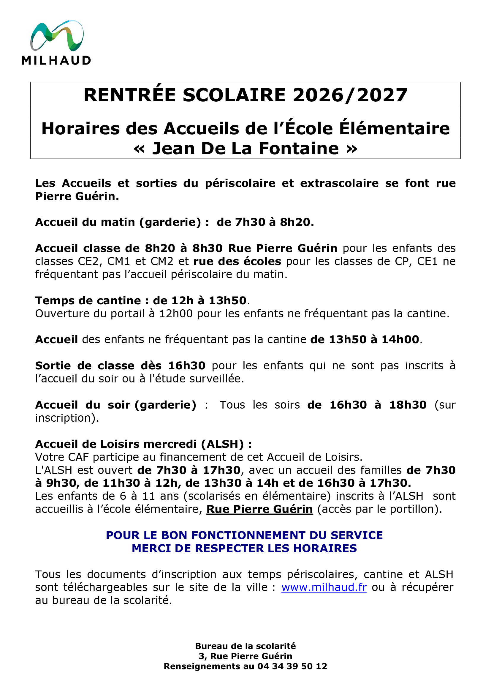 AFF EP HORAIRES RENTREE 2026 2027